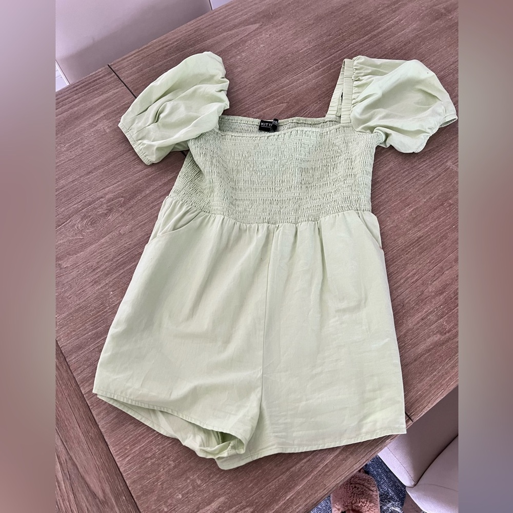 Kittenish Cream Smocked Blouse with Flutter Sleeves